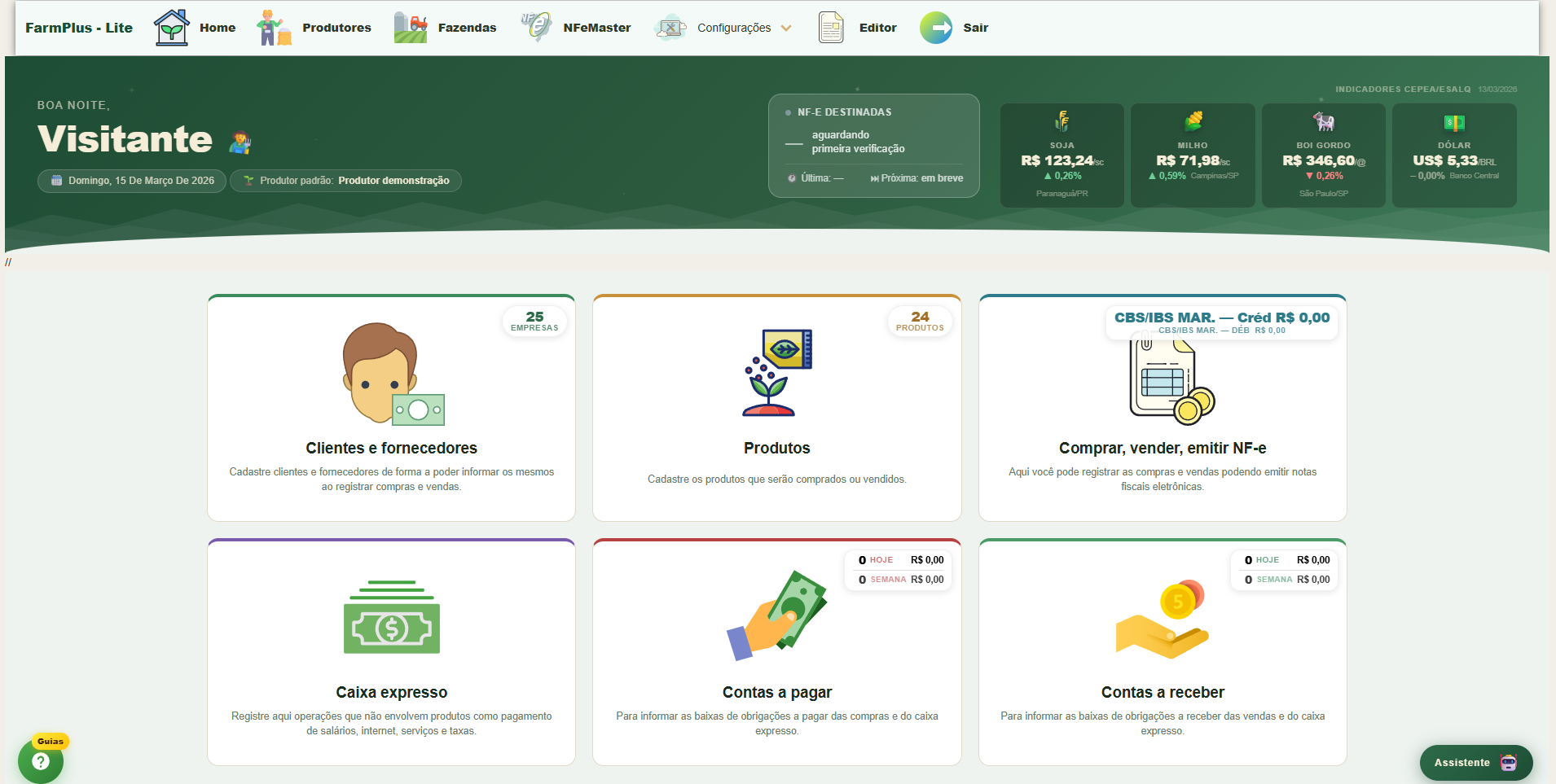 Tela principal do FarmPlus Lite